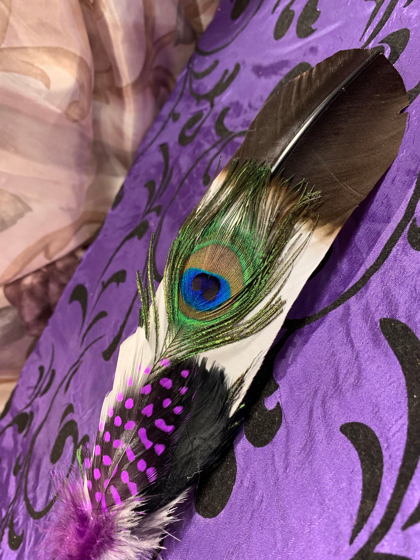 Smudge Kit: White/Brown tip Feather. Energy, Home, Cleansing Clearing kit. Purple Accent.