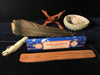 Deluxe Smudge Kit: Abalone Shell, Stand, Sage, Quartz Crystal Gem, Nag Champa Incense, Incense Burner, Traditional Feather