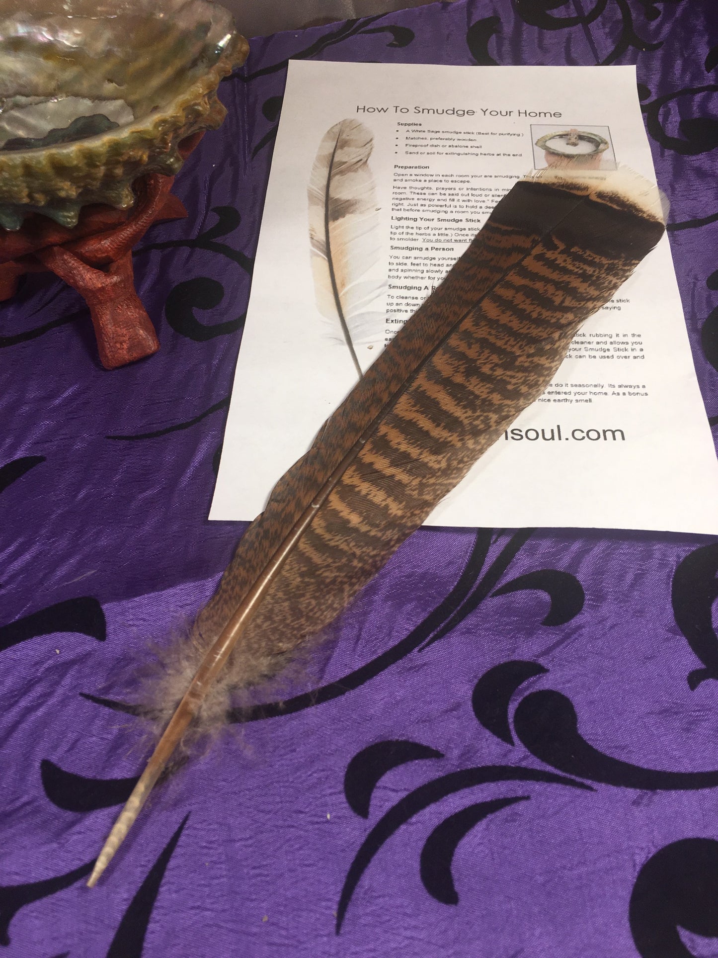 Deluxe Smudge Kit: Abalone Shell, Stand, Sage, Ocean Sand, Traditional Feather