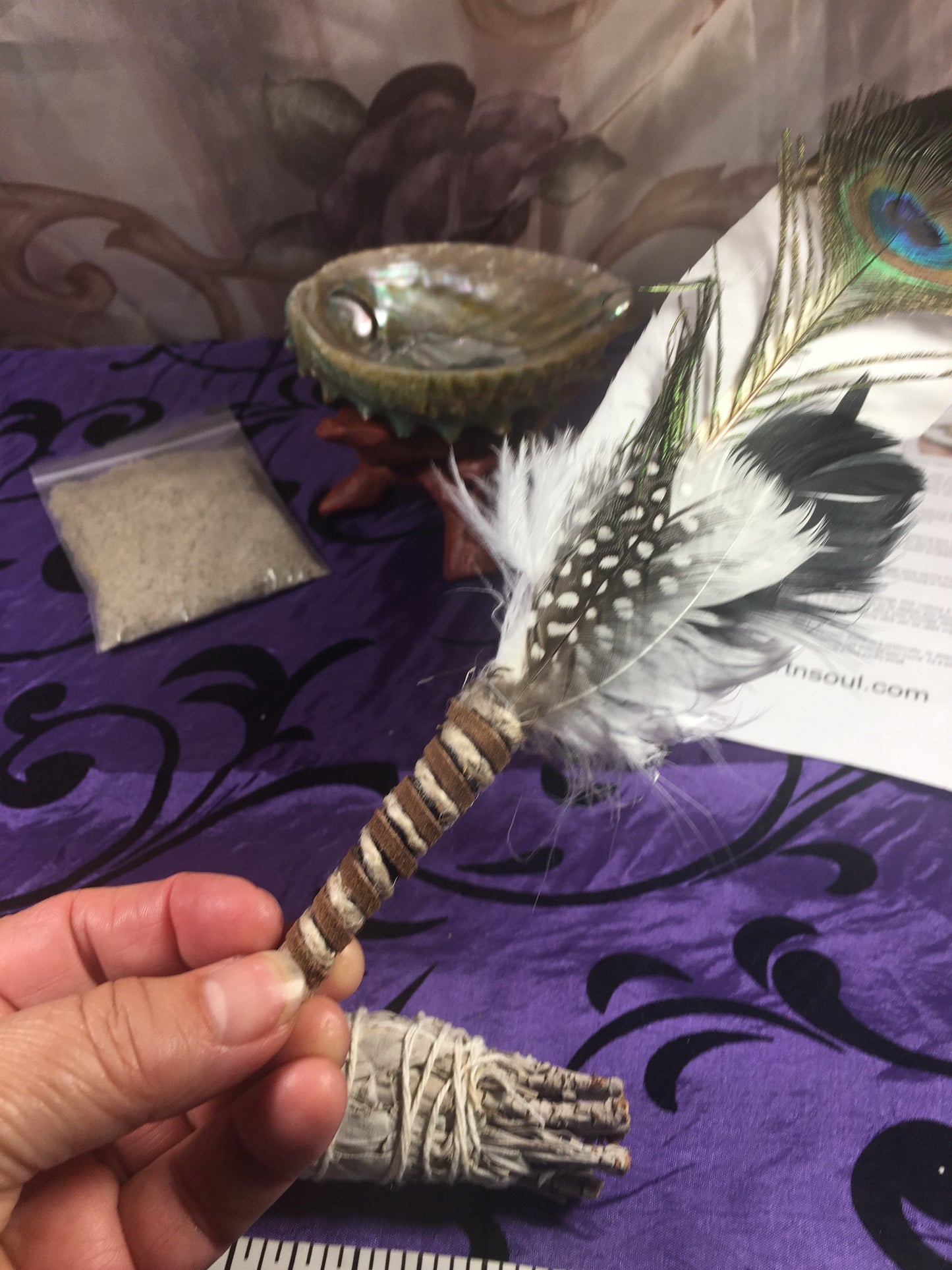 Deluxe Smudge Kit: Abalone Shell, Stand, Sage, Ocean Sand, Traditional Feather