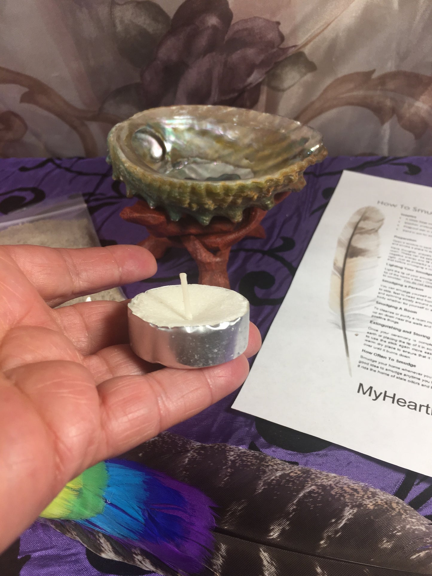 Deluxe Smudge Kit: Abalone Shell, Stand, Sage, Ocean Sand, Traditional Feather