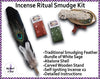 Complete Smudge Kit: Abalone Shell, Stand, Sage, Traditional Feather, Dragon’s Blood and Money Incense Ritual
