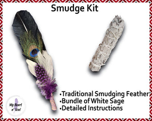 Smudge Kit: Black feather and Sage. Purple Accent. Cleansing Energy.