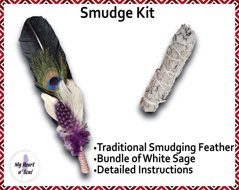 Smudge Kit: Black feather and Sage. Green Accent. Cleansing Energy.