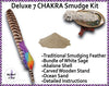 Deluxe 7 CHAKRA Smudge Kit: Abalone Shell, Stand, Ocean Sand, Sage, Traditional Feather for cleansing energy
