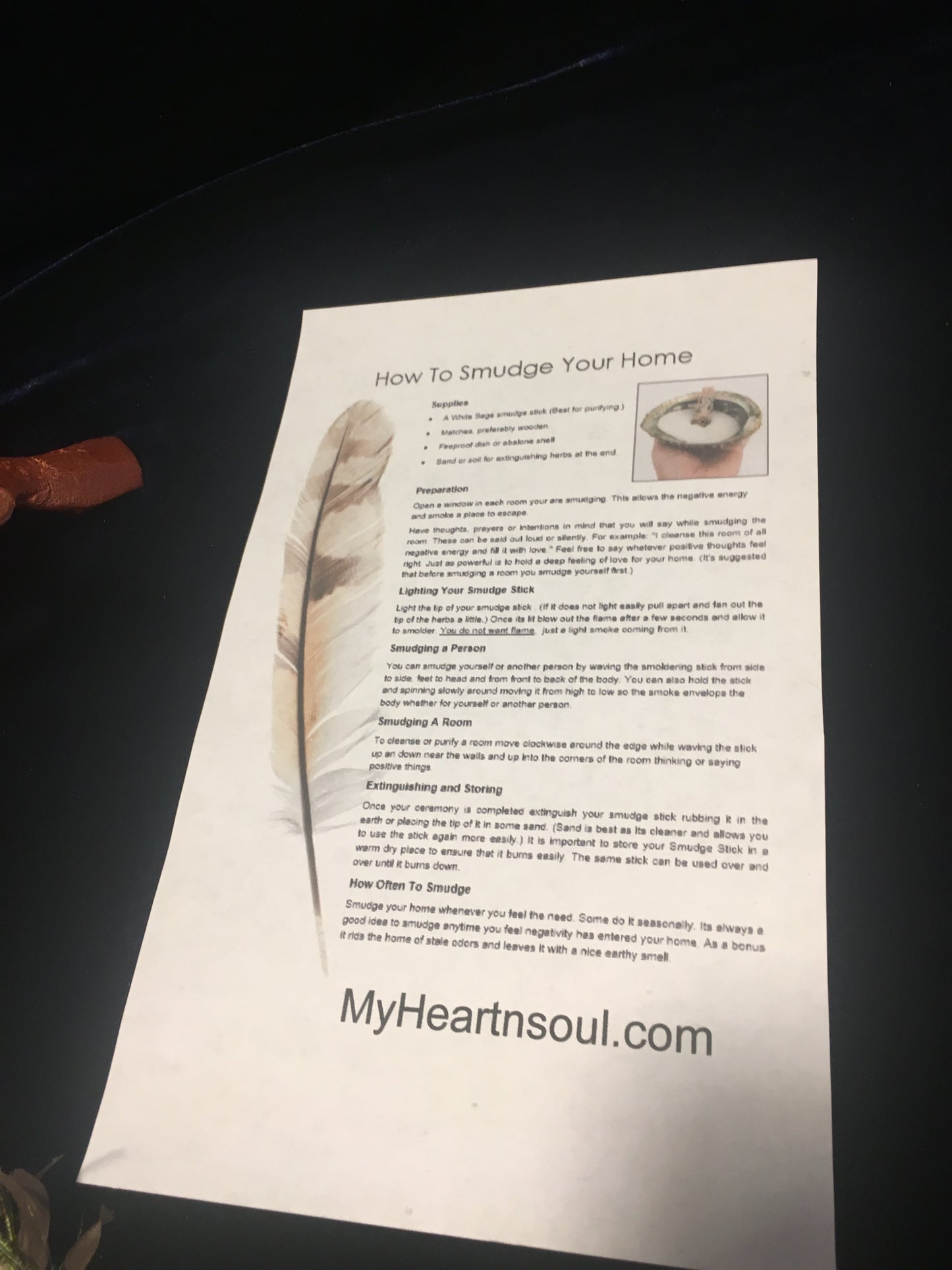 Complete Smudge Kit: Abalone Shell, Stand, Sage, Traditional Feather. Energy Cleansing.