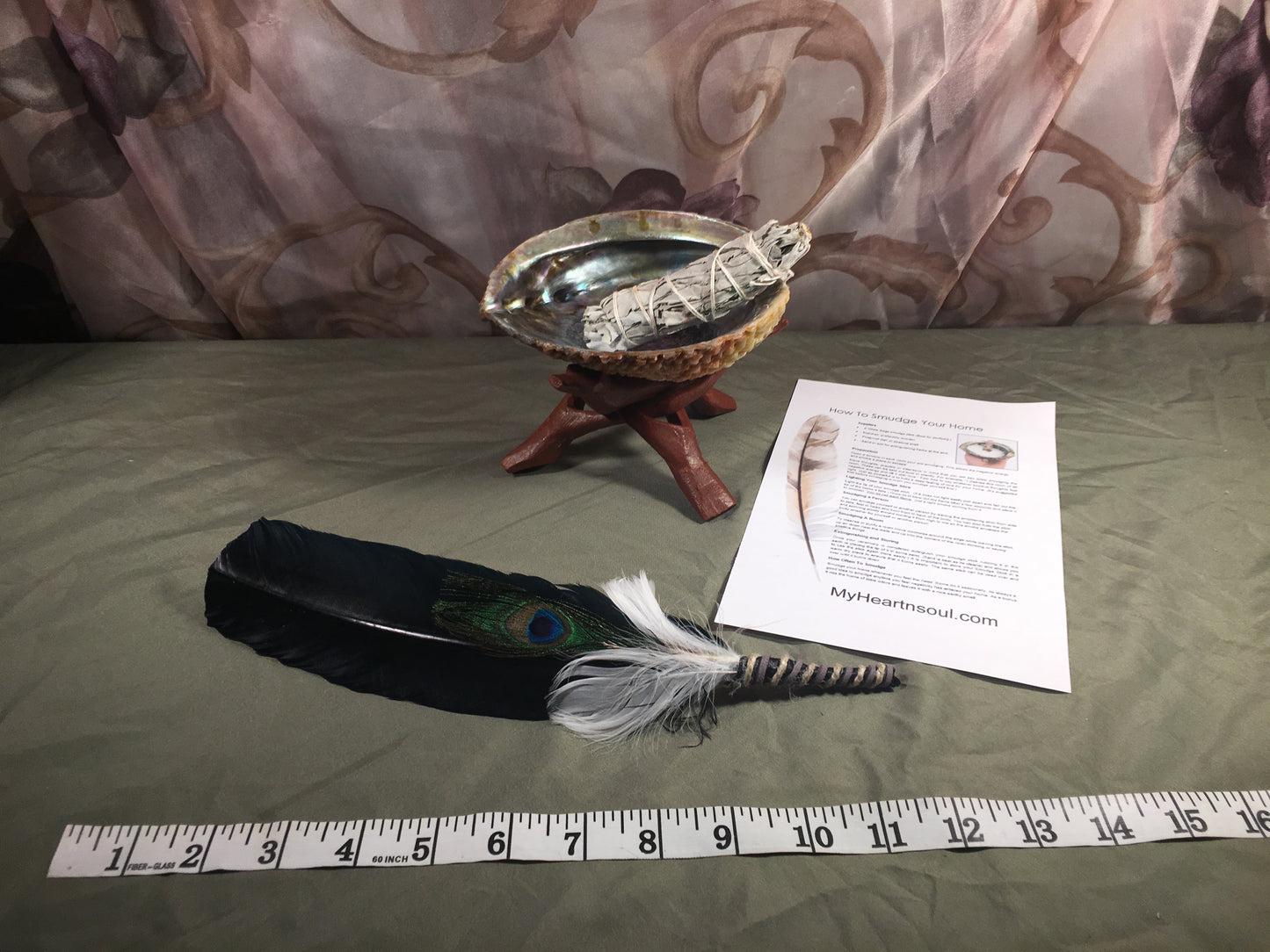 Complete Smudge Kit: Abalone Shell, Stand, Sage, Traditional Black Feather. Clear Bad Energy