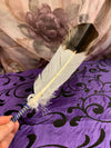 Smudge Kit: White/Brown tip Feather. Energy, Home, Cleansing Clearing kit. Blue Accent.