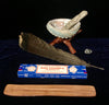 Deluxe Smudge Kit: Abalone Shell, Stand, Sage, Quartz Crystal Gem, Nag Champa Incense, Incense Burner, Traditional Feather