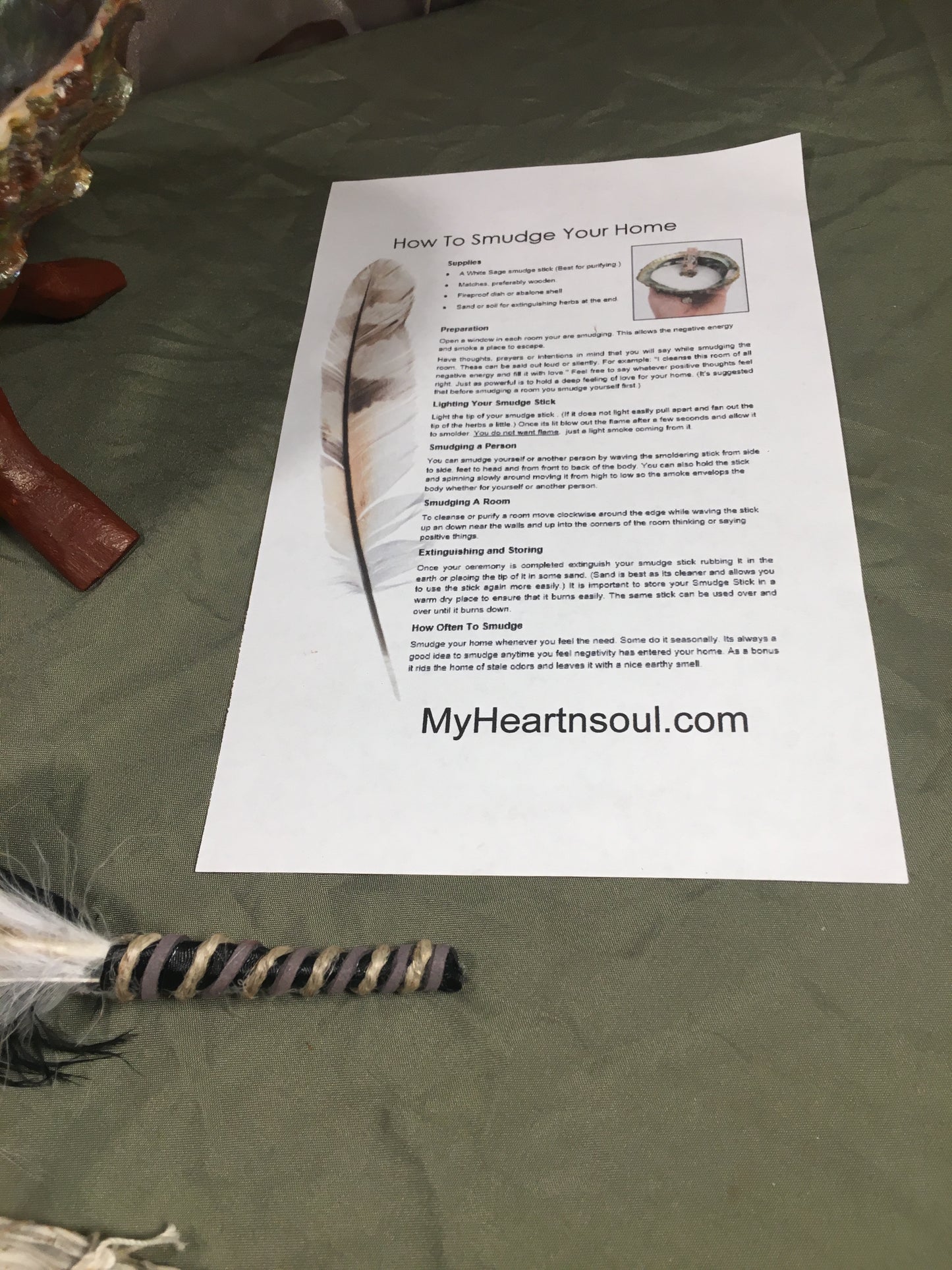 Complete Smudge Kit: Abalone Shell, Stand, Sage, Traditional Black Feather. Clear Bad Energy